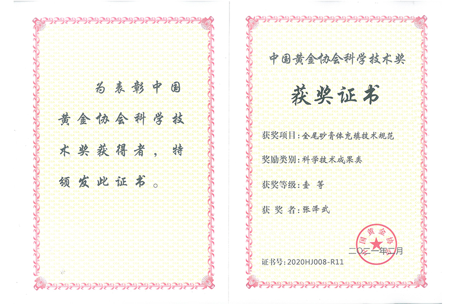 中國黃金協(xié)會科學技術(shù)獎--壹等（張澤武）
