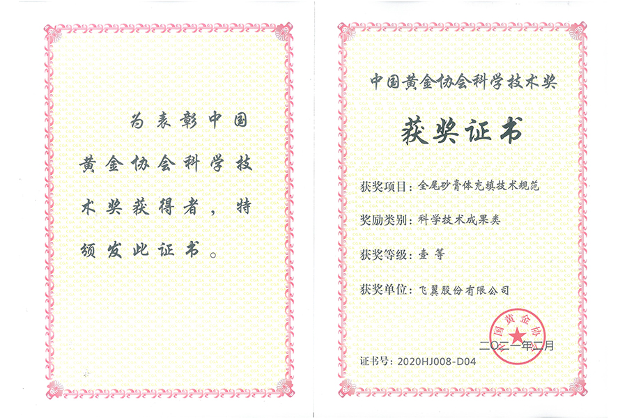 中國黃金協(xié)會科學技術(shù)獎--壹等